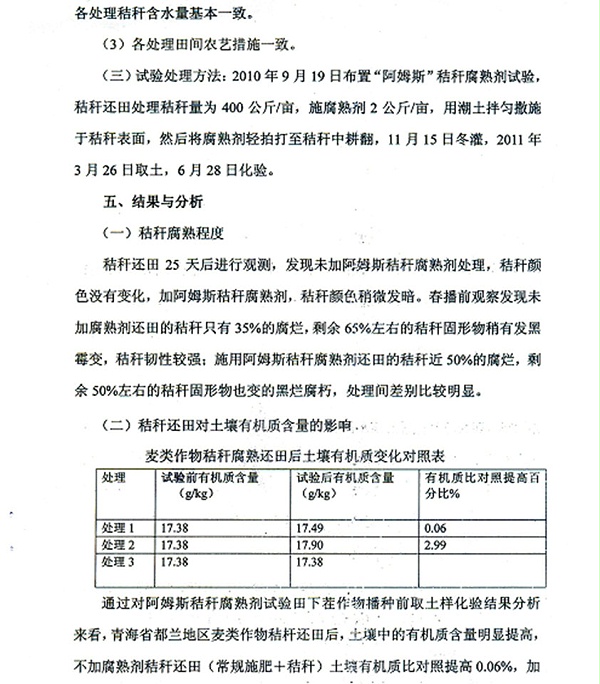 秸秆腐熟剂田间试验报告（青海省）
